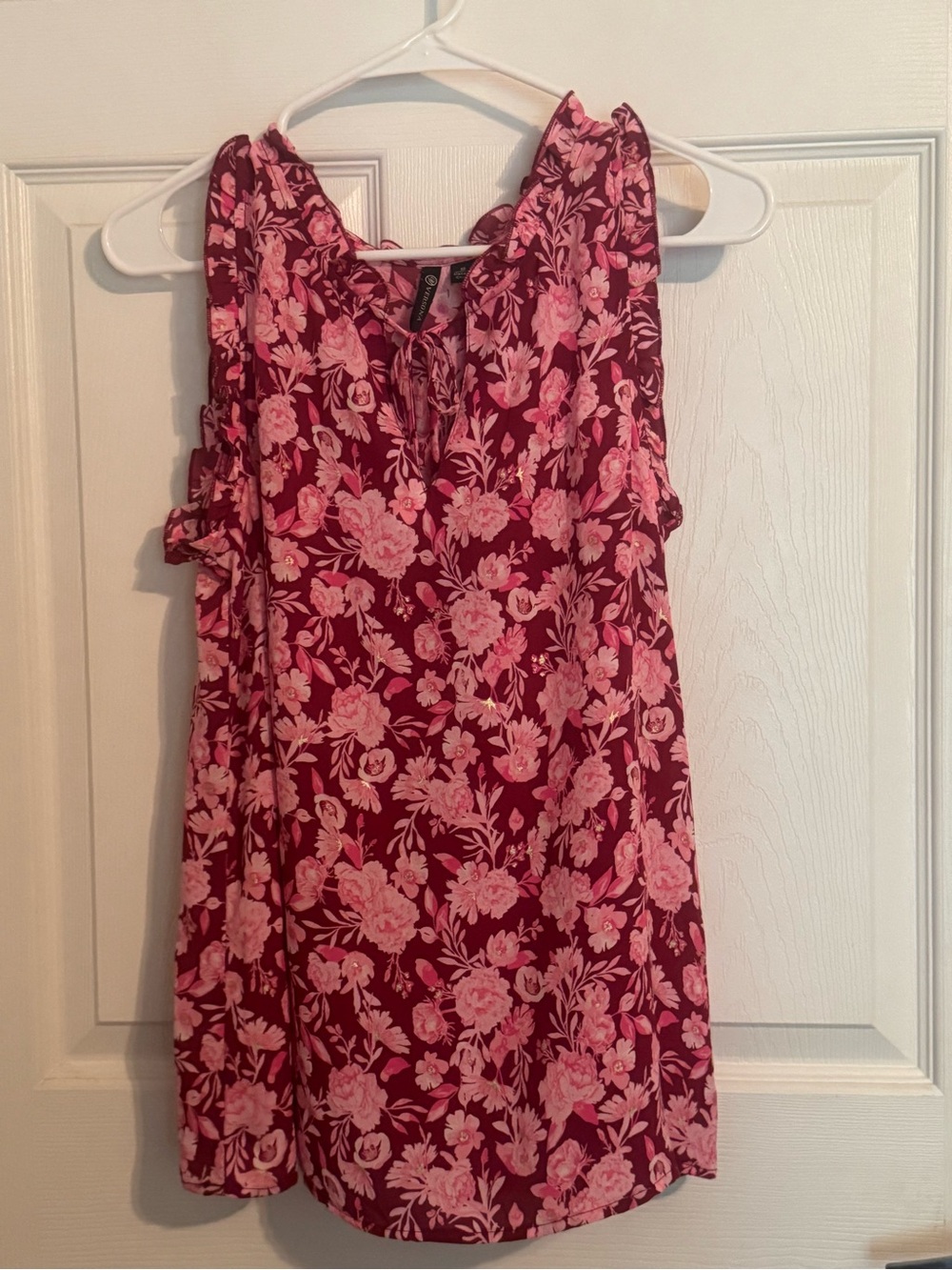 Versona Pink Floral Sleeveless Tie-Neck Blouse